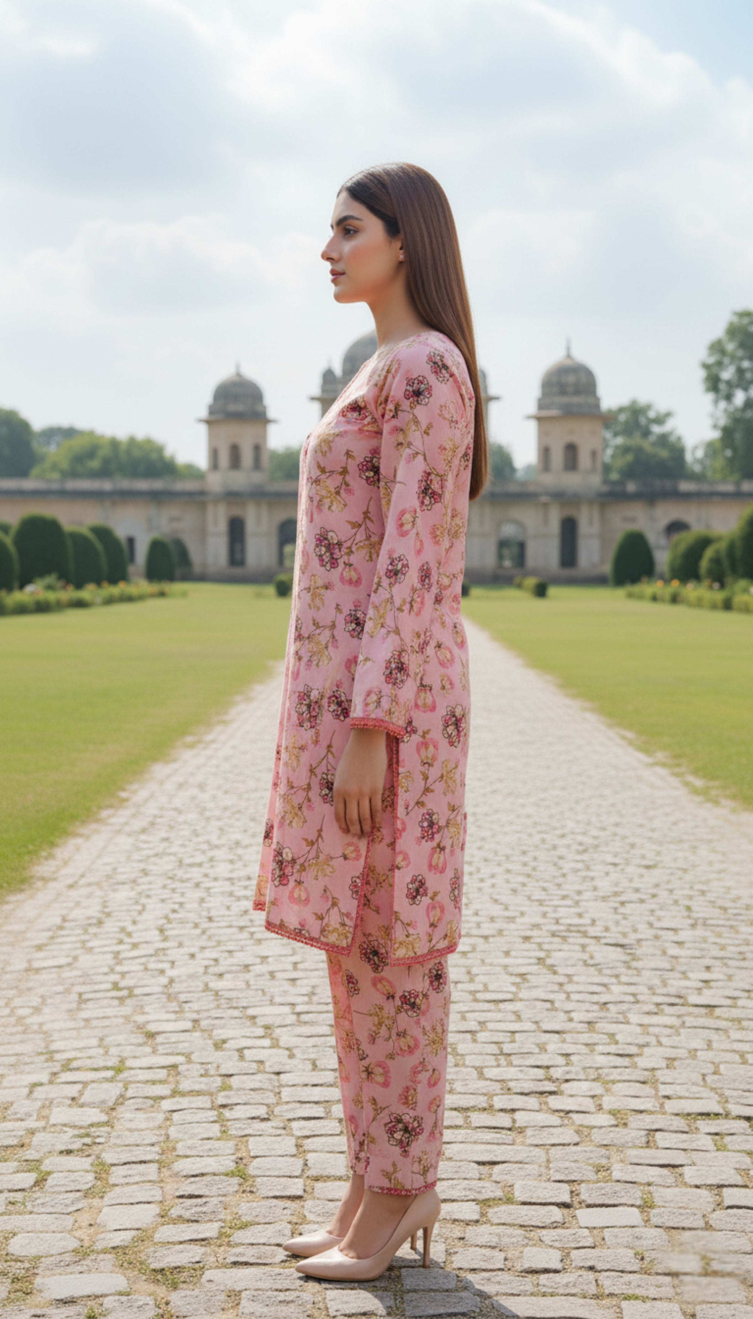 Stitched Pink Floral Printed Linen 2-Piece Suit – Soft & Elegant Daily Wear