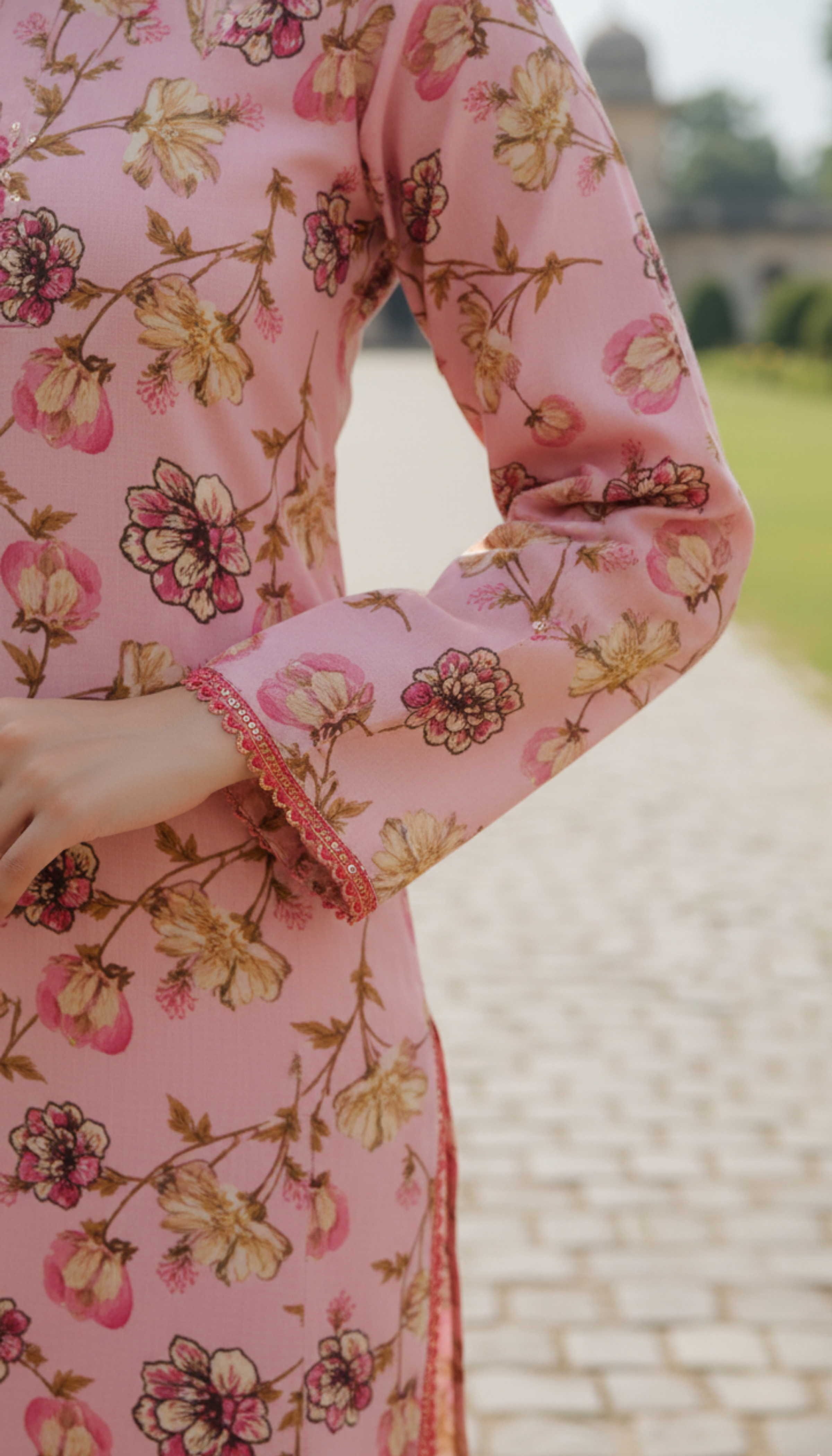 Stitched Pink Floral Printed Linen 2-Piece Suit – Soft & Elegant Daily Wear