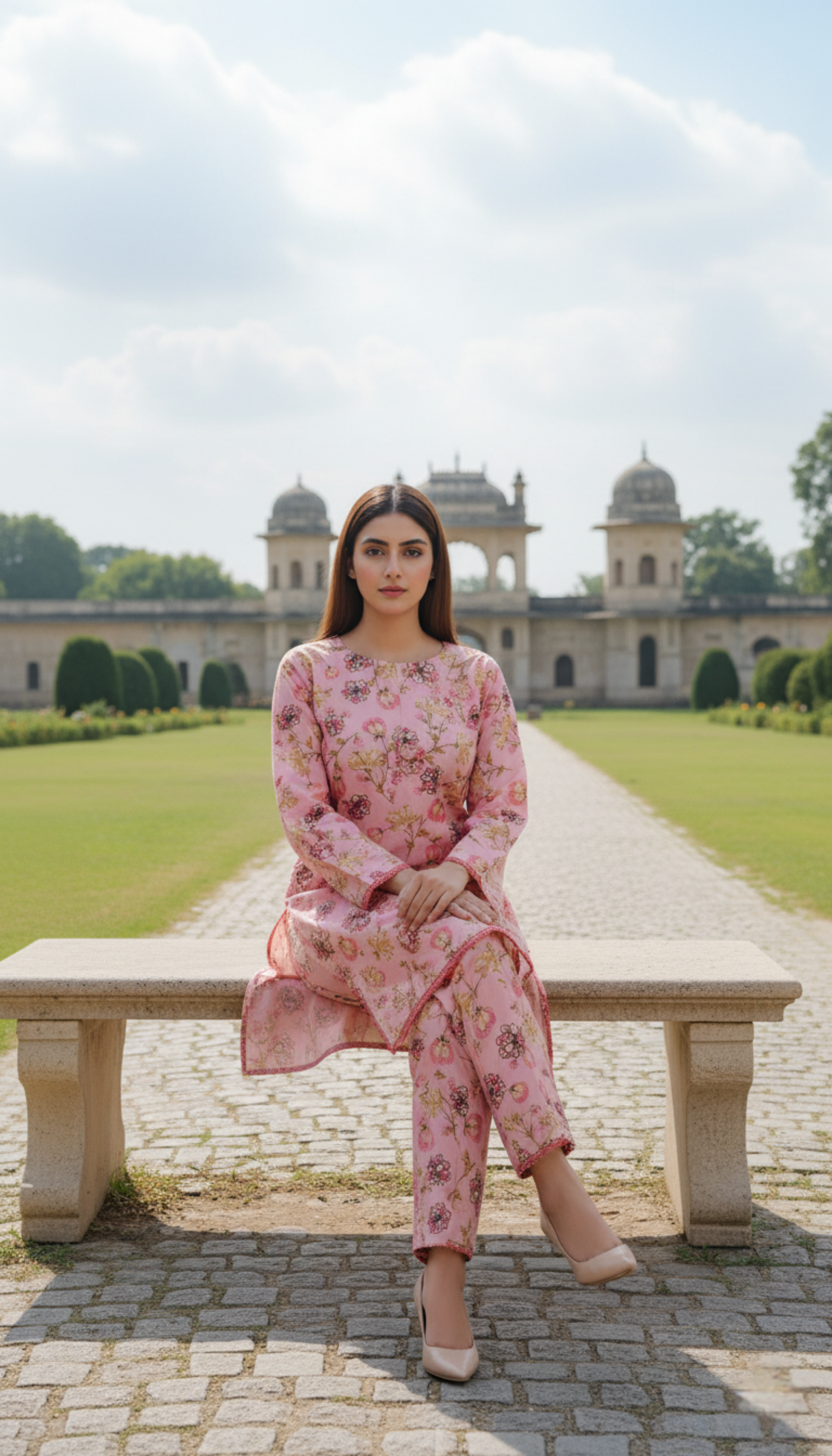 Stitched Pink Floral Printed Linen 2-Piece Suit – Soft & Elegant Daily Wear