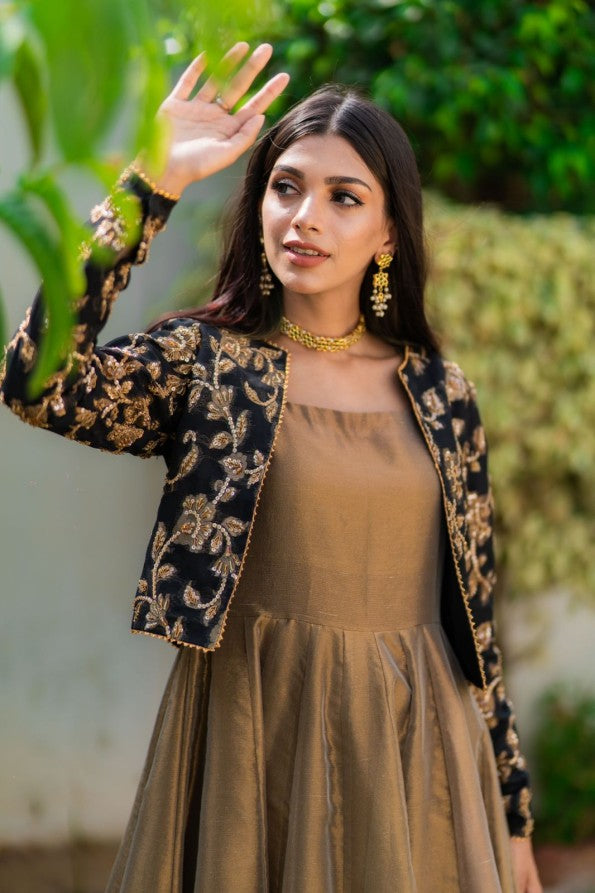 Embroidered Maxi Dress With Koti Set