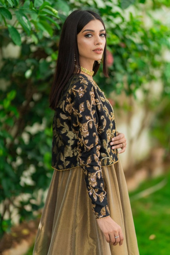 Embroidered Maxi Dress With Koti Set