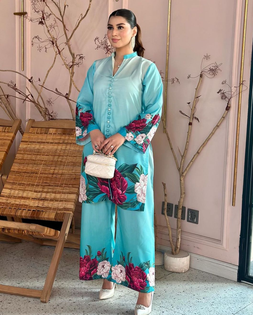 Digital Front &amp; Back Floral Print Co Ord Set 2PCs