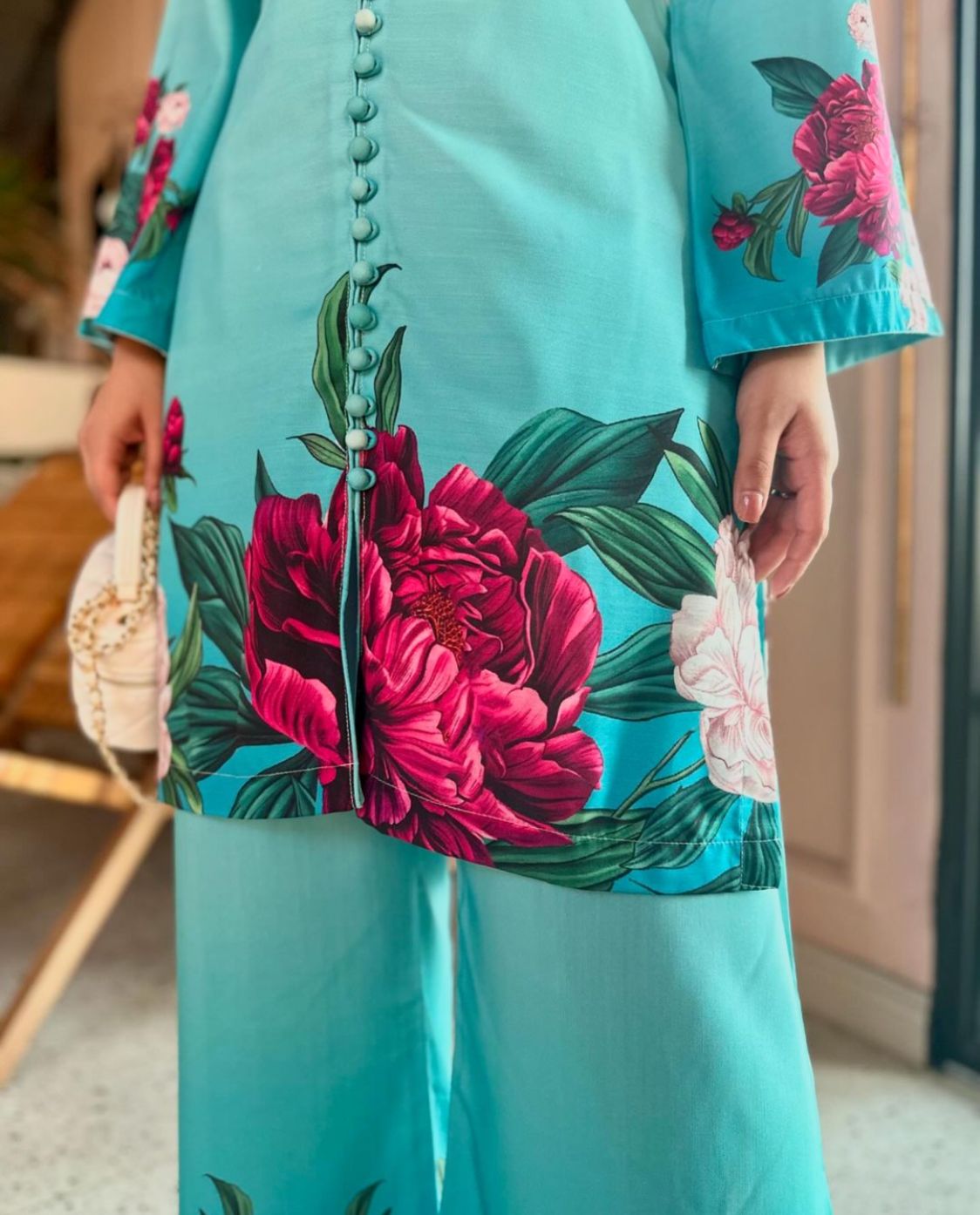 Digital Front &amp; Back Floral Print Co Ord Set 2PCs