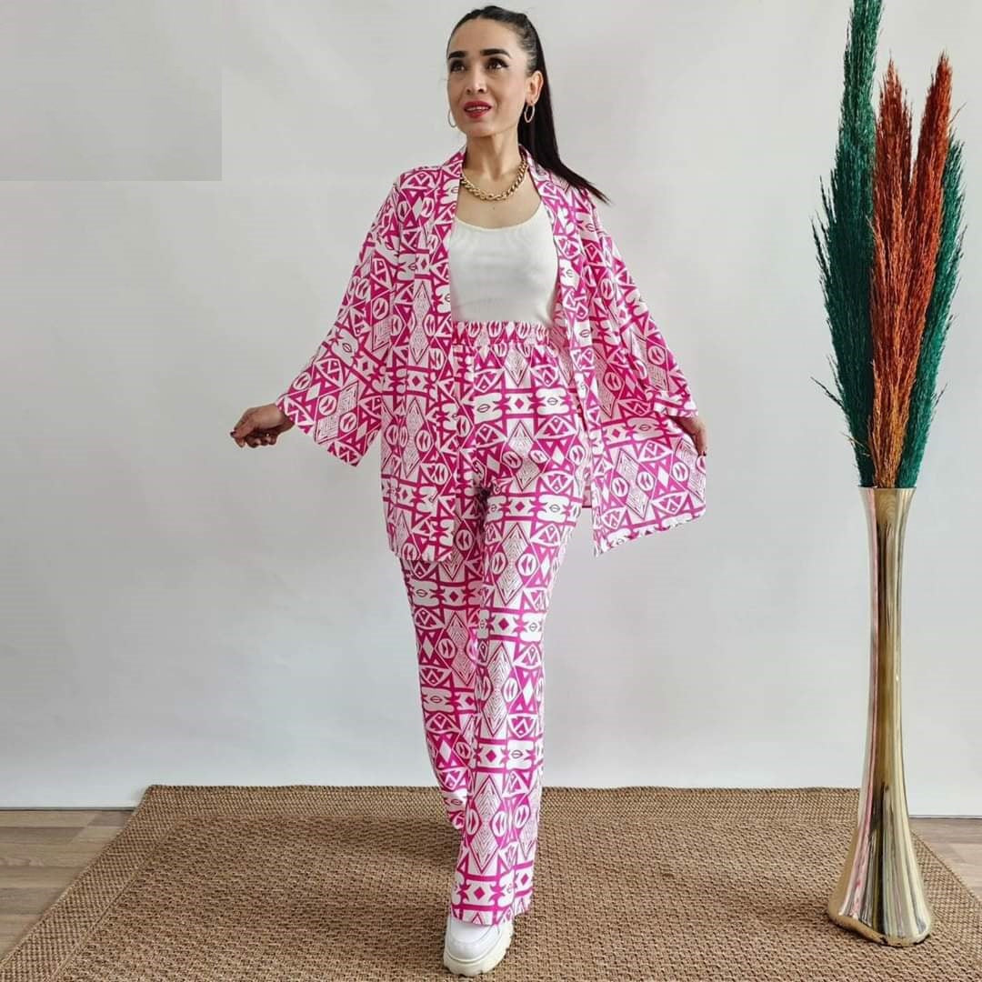 Full Button Style Printed Shirt With Trouser